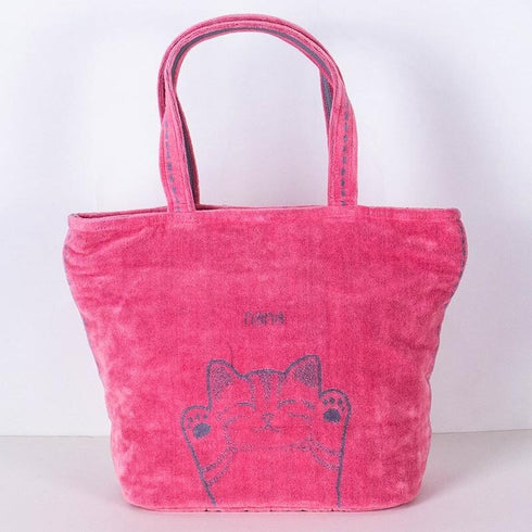 バッグ 横浜ナナ 湘南ナナ  NANA トートポケットバッグ バンザイネコ柄 ピンクグレーライン nn-ttp9-A